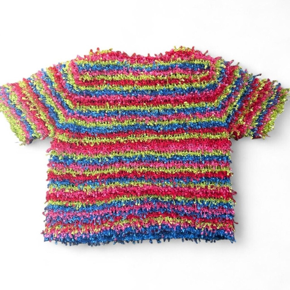 Rare Vintage Michael Simon Confetti Knit short sleeve Top | Size L rainbow knit - Picture 5 of 12
